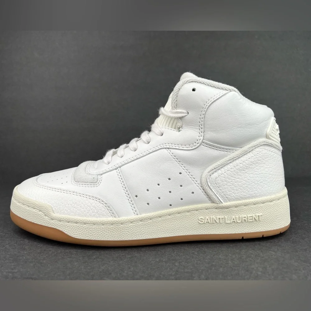 SAINT LAURENT SL 80 WOMEN SL/80 HIGH TOP LOGO YSL LEATHER SNEAKERS SIZE 39.5 - Picture 11 of 15